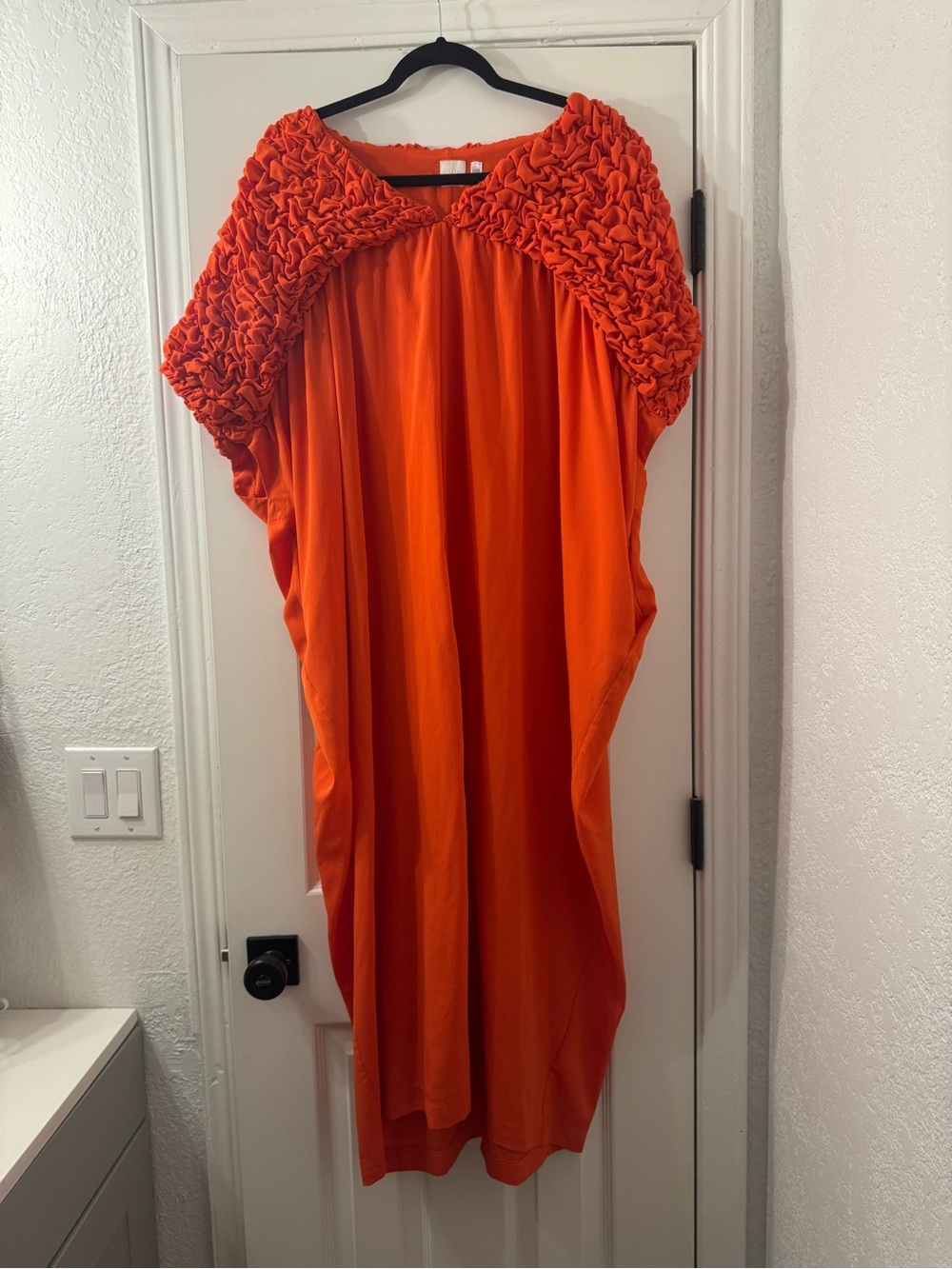 H&M Orange Midi Dress with Ruffled Yoke